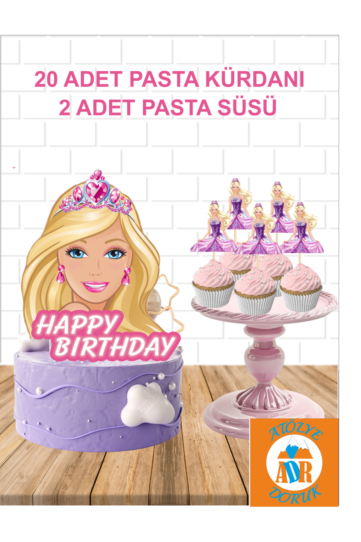 Barbie Bebek Doğum Günü Parti Süsü Seti-Barbie Pasta Çubuğu-Çubuklu Pasta Süsü Barbie Kek Kürdanı - Görsel 4