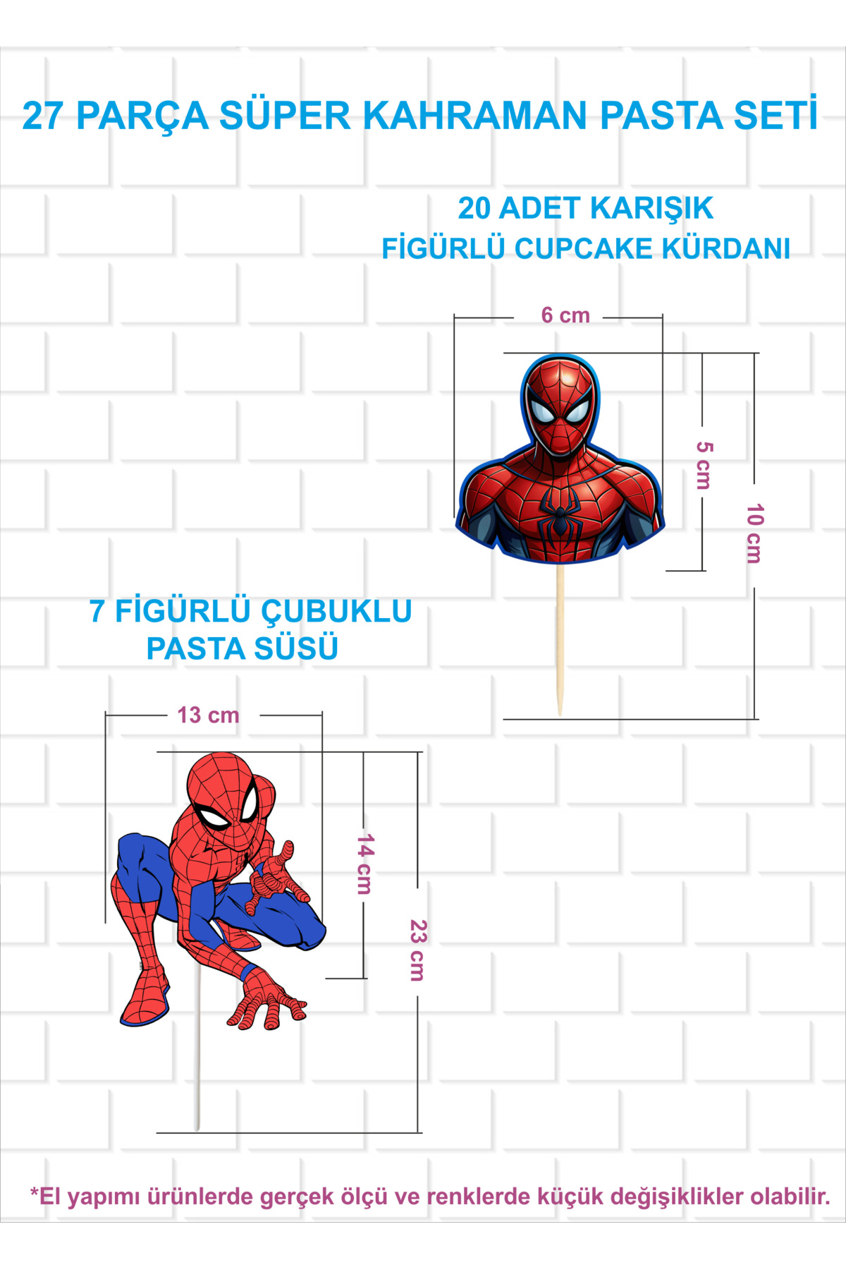 27 PARÇA Süper Kahramanlar Doğum Günü Parti Seti-Çubuklu Pasta Süsü-Kahramanlar Pasta Kek Kürdanı - Görsel 4