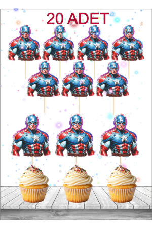 20 ADET Kaptan Amerika Doğum Günü Pasta Kürdanı-Pasta Süsü Parti-Kahramanlar Cupcake Kürdan