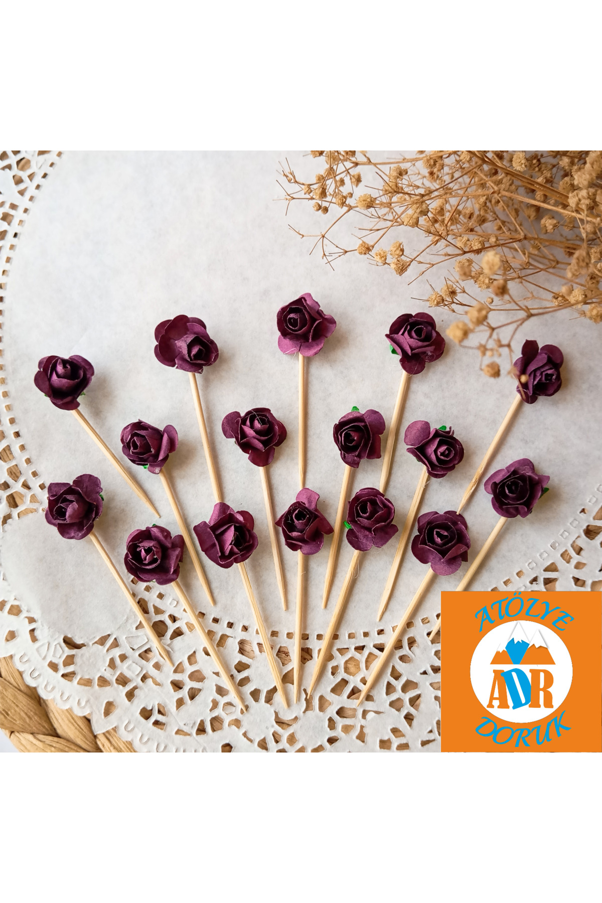 20 ADET Mor Gül Cupcake Kürdanı-Doğum Günü-Söz-Nişan Pasta Süsleme Malzemeleri