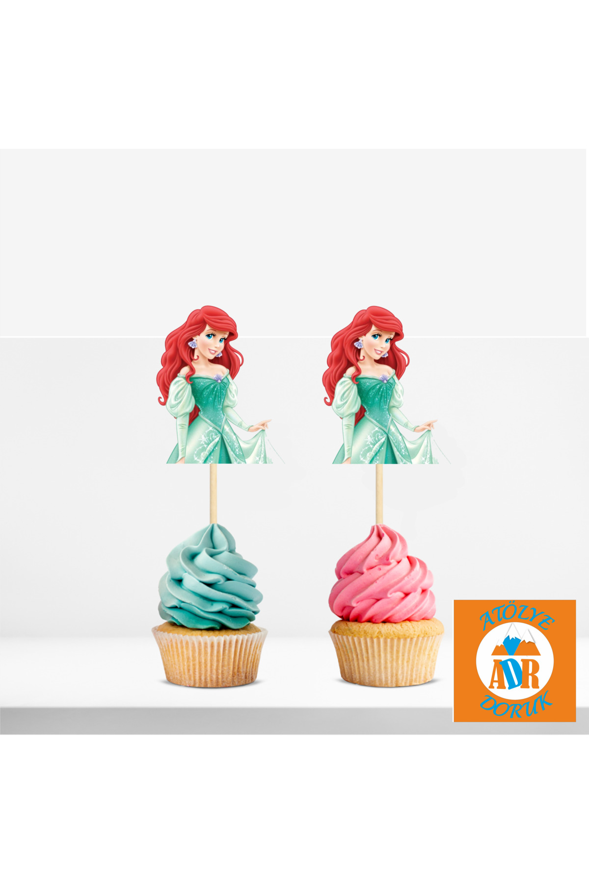 20 ADET Arial Küçük Deniz Kızı Cupcake Kürdanı-Doğum Günü Masa Süsleme Seti-Parti Dekor Çubuğu