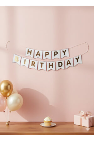 Beyaz Renk Happy Birthday Yazısı-Beyaz Banner Doğum Günü Parti Malzemesi