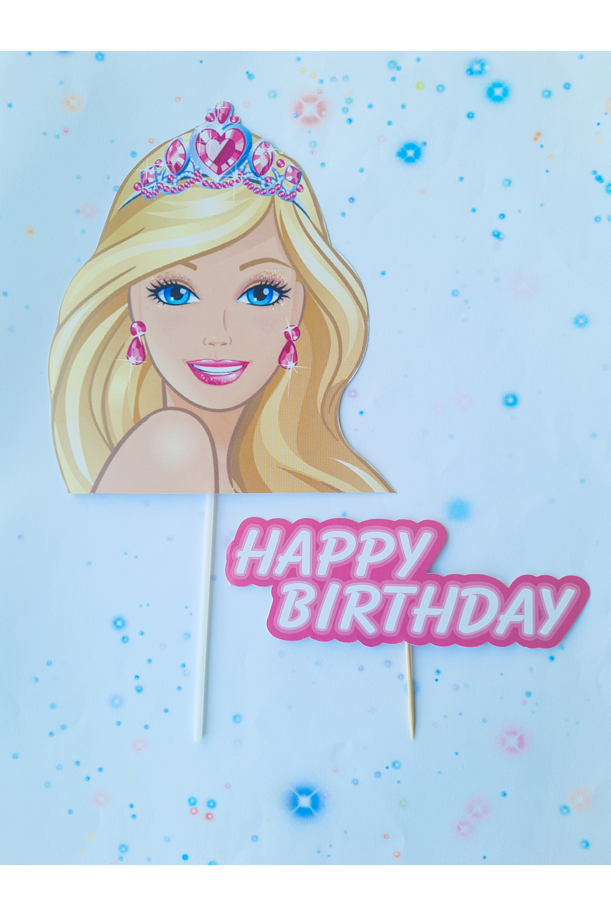 Barbie Bebek Doğum Günü Parti Süsü-Barbie Pasta Çubuğu-Kız Çocuk Çubuklu Pasta Süsü Happy Birthday - Görsel 3