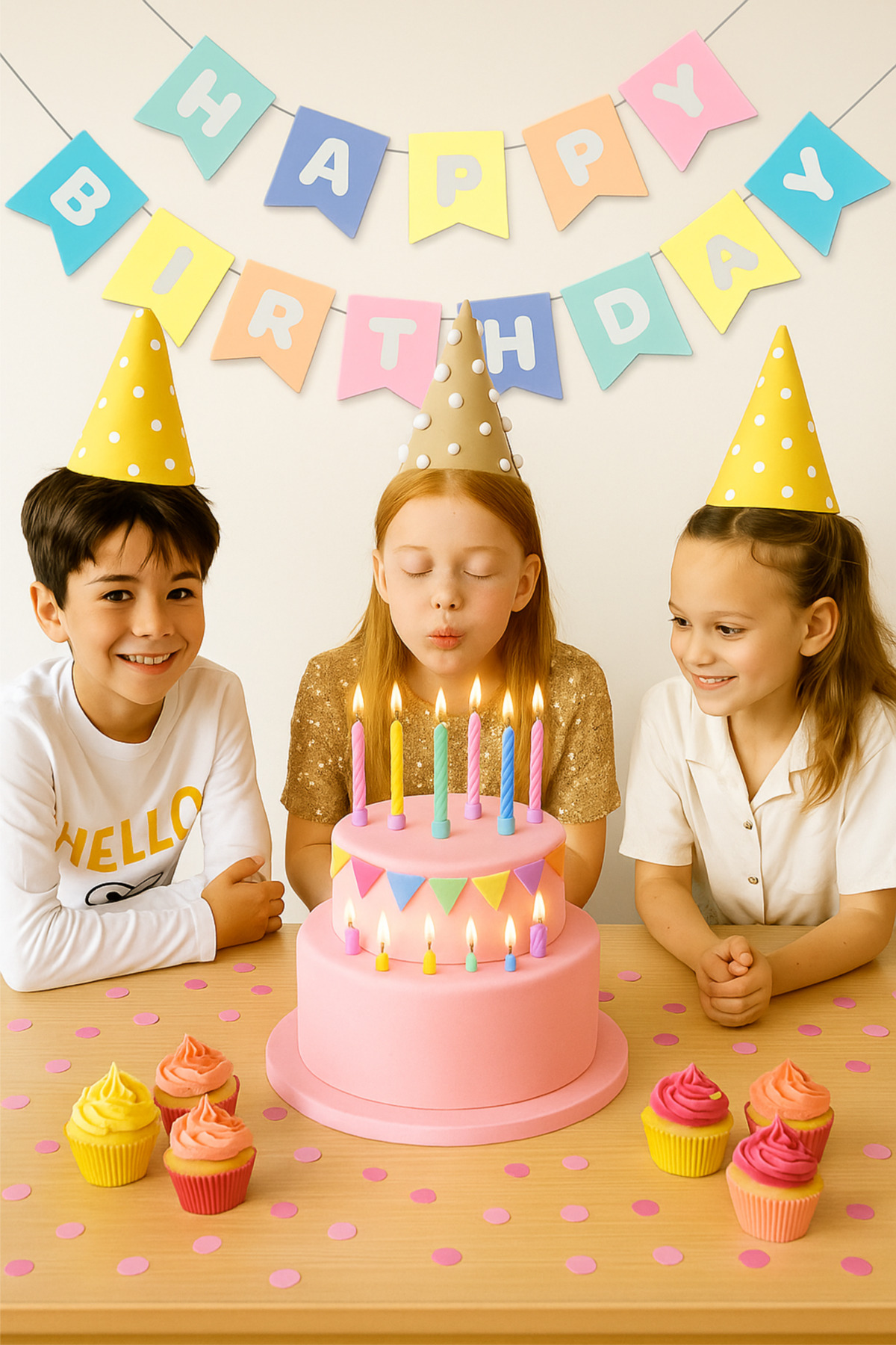 Pastel Makaron Renk Happy Birthday Yazısı-Gökkuşağı Banner Kız Çocuk Doğum Günü Parti Malzemesi - Görsel 2