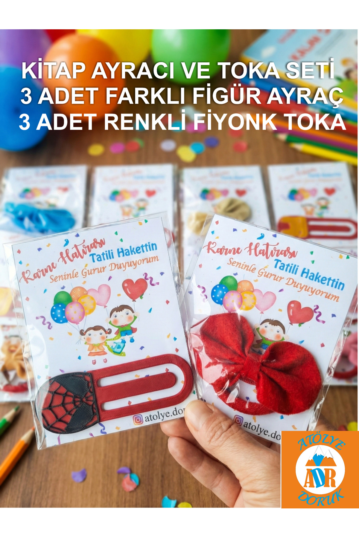 Karne Hediyesi Kahramanlar Kitap Ayracı ve Renkli Toka-Yarıyıl Hatırası-İlkokul Öğrenci Hediye