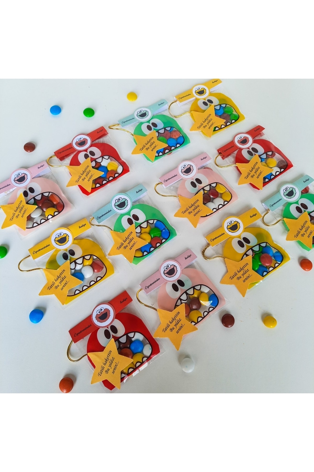 Karne Hediyesi-renkli Sevimli Canavar Paketlemeli Bonibon Ve Yıldız Sticker