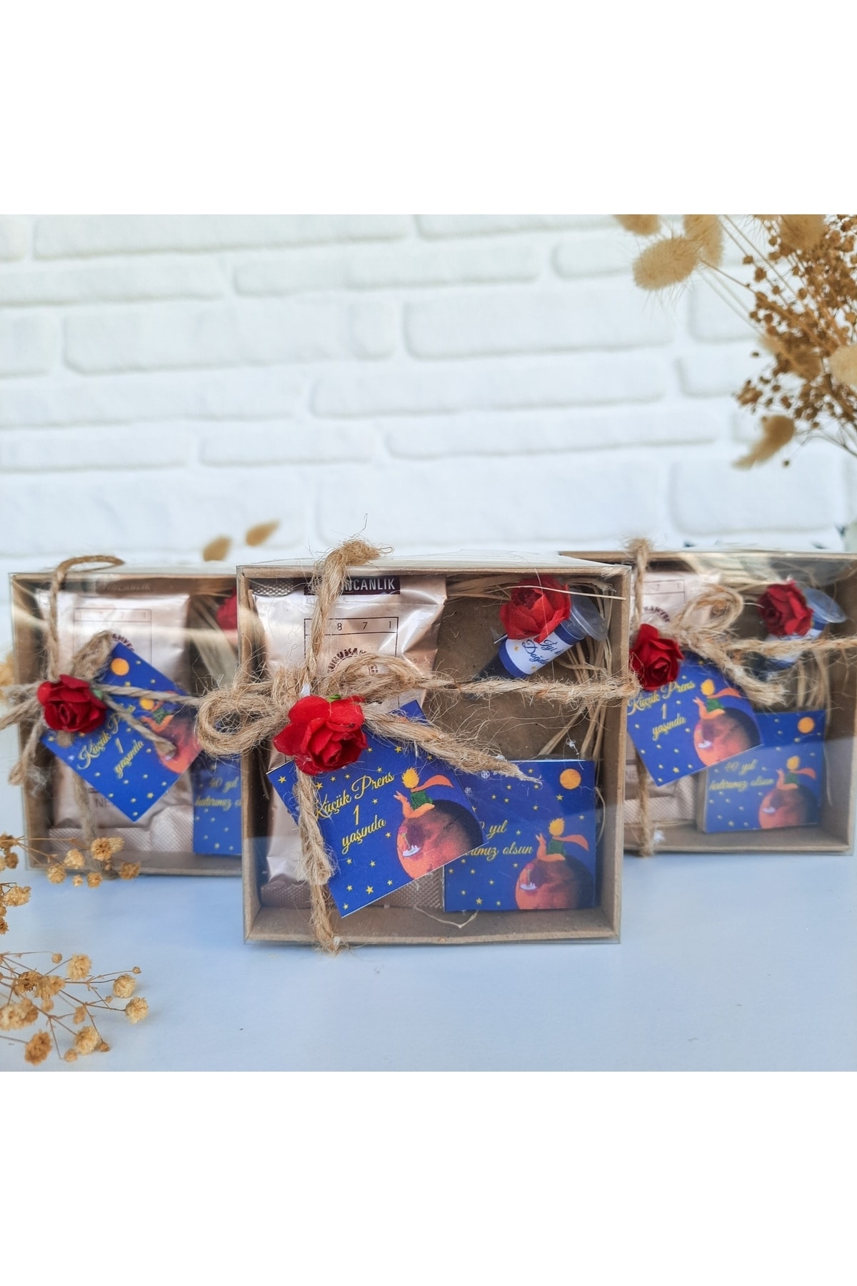 20 Adet Küçük Prens, 1 Yaş Doğum Günü, Babyshower, Mevlid Karne Hediyesi Kahveli Çikolata Kutusu - Görsel 2