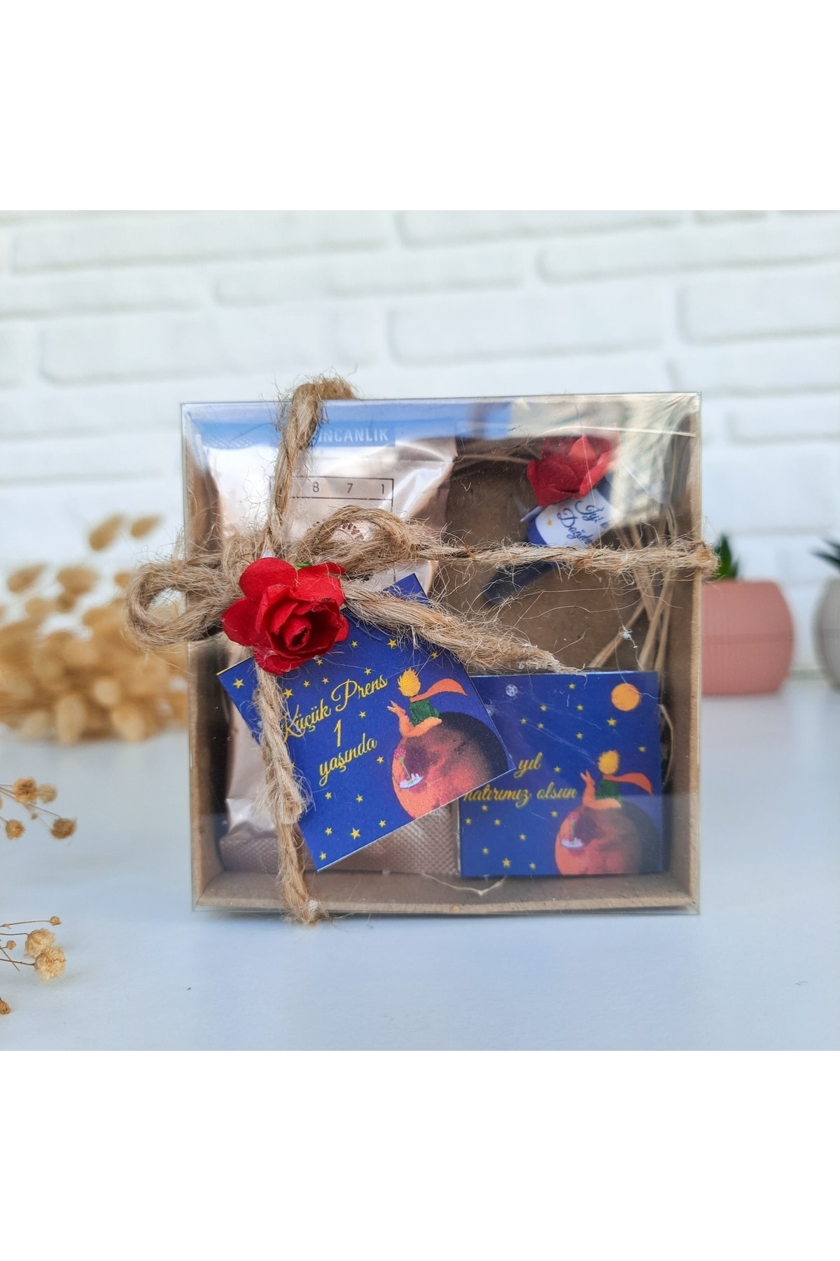 20 Adet Küçük Prens, 1 Yaş Doğum Günü, Babyshower, Mevlid Karne Hediyesi Kahveli Çikolata Kutusu - Görsel 3