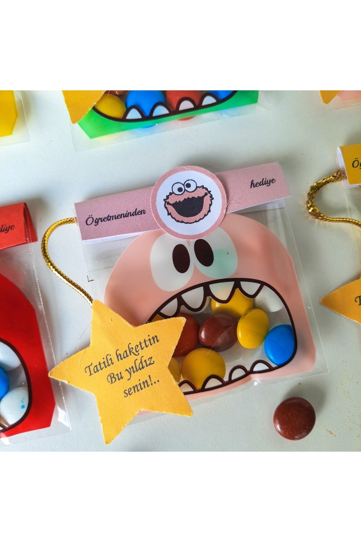 Karne Hediyesi-renkli Sevimli Canavar Paketlemeli Bonibon Ve Yıldız Sticker - Görsel 6